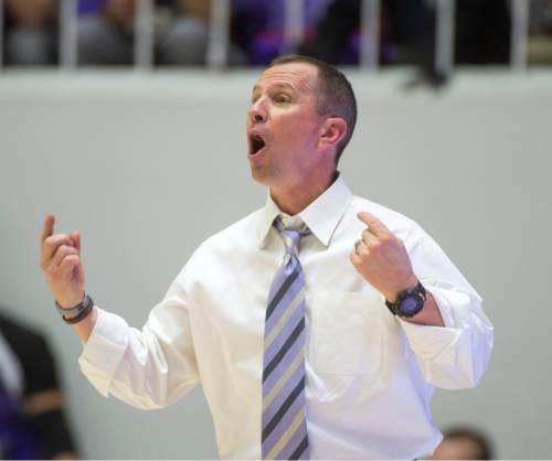 Rick Egan  |  The Salt Lake Tribune

Weber State Wildcats head coach Randy Rahe shots directions to his team, in basketball action BYU vs Weber State, at the Dee Events Center in Ogden, Saturday, December 13, 2014