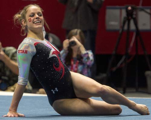 Rick Egan  |  The Salt Lake Tribune

Breanna Hughes competes on the floor for the Utes, in Gymnastics action, Utah vs. Washington, Saturday, February 13, 2016.