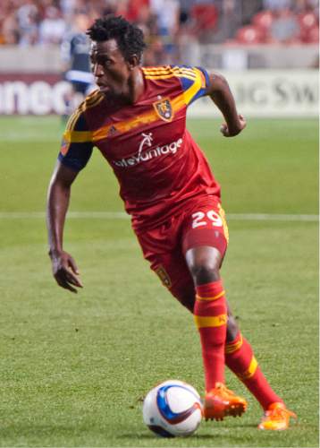 Michael Mangum  |  Special to the Tribune

Real Salt Lake defender Abdoulie Mansally (29) dribbles downfield during their match against Sporting Kansas City at Rio Tinto Stadium in Sandy, UT on Friday, July 24, 2015. Real Salt Lake had the lead 1-0 at halftime.