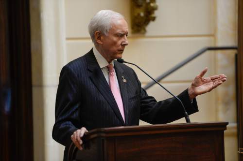 Francisco Kjolseth | The Salt Lake Tribune
Congressman Orrin Hatch speaks in the Senate Chambers at the Utah capital on Tuesday, Feb. 16, 2016, taking a few questions and expressing his opinion that a new Supreme Court Justice should be picked by the next president.
