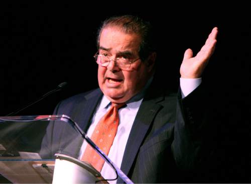 Supreme Court Justice Antonin Scalia gives the Keynote address for the conference ìFreedom and the Rule of Lawî at Utah State University. 
Scott Sommerdorf / The Salt Lake Tribune