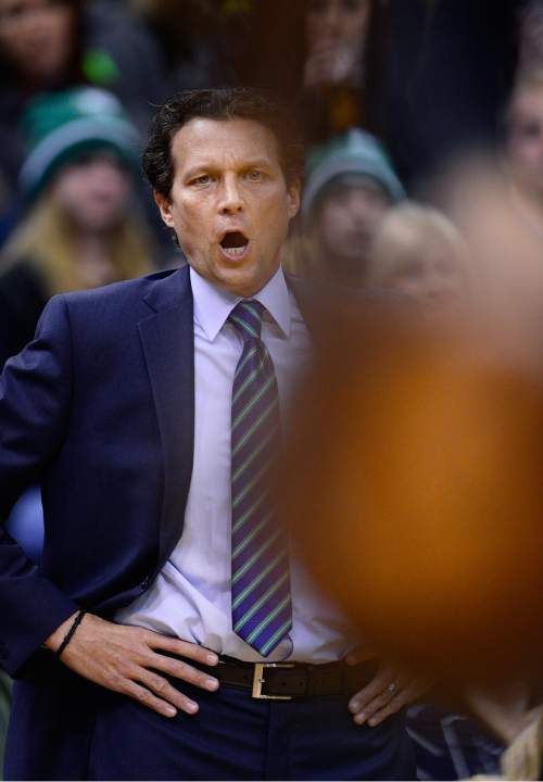 Scott Sommerdorf   |  The Salt Lake Tribune
Utah head coach Quin Snyder yells instructions to his defense during first half play. The Utah Jazz led the Boston Celtics 54-49 at the half, Friday, February 19, 2016.