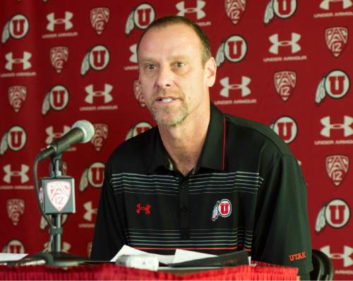 Rick Egan  |  The Salt Lake Tribune
Utah Basketball head coach Larry Krystkowiak defends his decision to cancel next season's Utah-BYU basketball game during a press conference at the University of Utah last month.