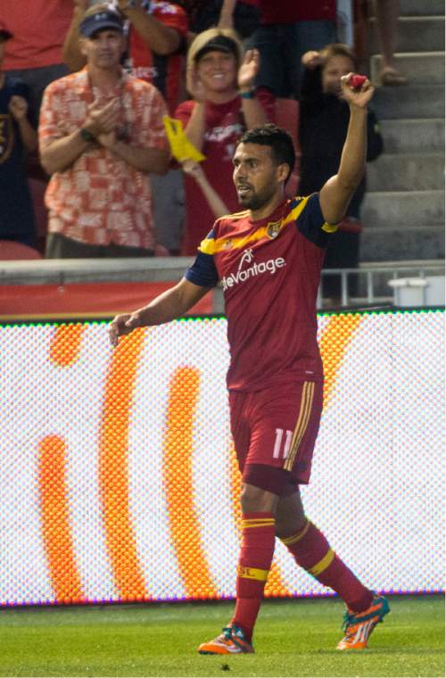 Rick Egan  |  The Salt Lake Tribune

Real Salt Lake midfielder Javier Morales (11) celebrates after scoring a goal in the first period, in MLS action Real Salt Lake vs. The Seattle Sounders, at Rio Tinto Stadium,  Saturday, August 22, 2015.