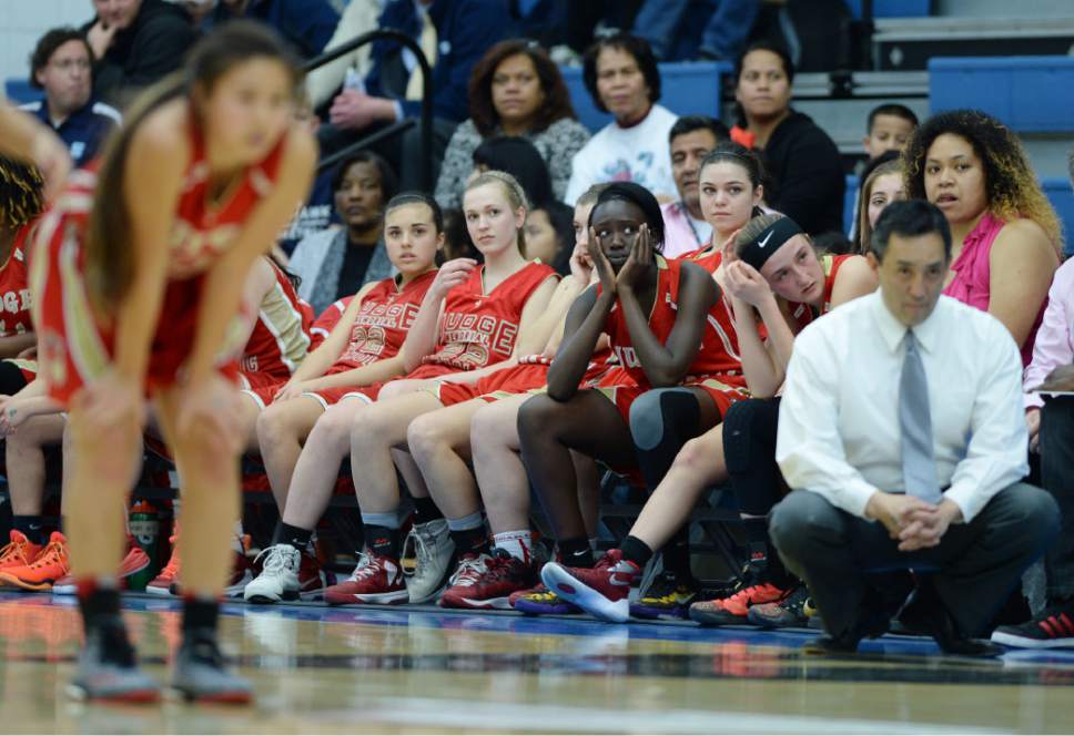 Steve Griffin  |  The Salt Lake Tribune


A dejected Judge Memorial bench can only watch as their seson comes to an end at the hands of Springville High School during the girl's 4A quarter final game at Salt Lake Community College in Salt Lake City, Wednesday, February 24, 2016.