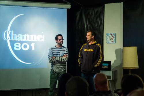 Chris Detrick  |  The Salt Lake Tribune
Scott Halford and Tad Henderson talk about the animated series "Looney Moonies" at Mod a-go-go in Salt Lake City on Thursday, Feb. 18, 2016. The two are part of a Utah-based "Name the Moon" online campaign to gather signatures and petition the International Astronomical Union to give the moon a unique name.