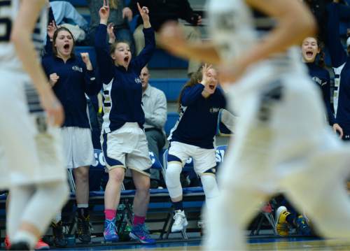 Steve Griffin  |  The Salt Lake Tribune


The Skyline bench goes crazy as the Eagles mount a rally late in the fourth quarter during the Skyline versus Salem Hills girl's 4A quarter final game at Salt Lake Community College in Salt Lake City, Wednesday, February 24, 2016.
