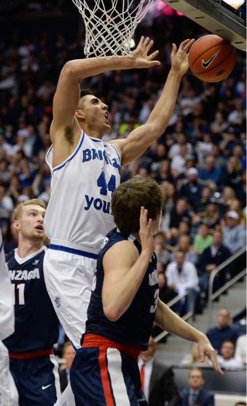 Francisco Kjolseth | The Salt Lake Tribune
Brigham Young Cougars center Corbin Kaufusi (44) loses control of the ball against Gonzaga in game action at the Marriott Center, Provo, UT.