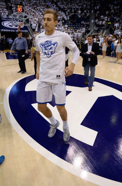 Francisco Kjolseth | The Salt Lake Tribune
Brigham Young Cougars guard Chase Fischer (1) gets ready to play his final game against Gonzaga at the Marriott Center, Provo, UT.