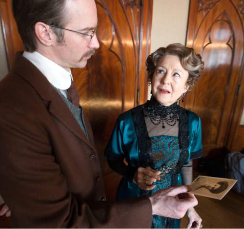 Steve Griffin  |  The Salt Lake Tribune


 Christopher Kelly as Inspector Goole and Mia Dillion as Sybil Birling in Pioneer Theatre Company's mystery "When An Inspector Calls," during photo shoot at the McCune Mansion in Salt Lake City, Monday, Feb. 8, 2016.