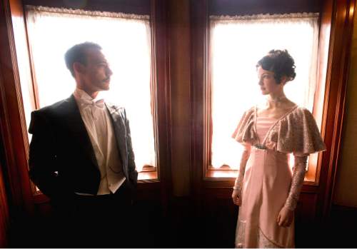 Steve Griffin  |  The Salt Lake Tribune

John Skelley as Gerald Croft  and Katie Wieland as Sheila Birling in Pioneer Theatre Company's mystery "When An Inspector Calls," during photo shoot at the McCune Mansion in Salt Lake City, Monday, Feb. 8, 2016.