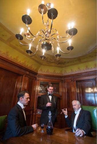 Steve Griffin  |  The Salt Lake Tribune


John Skelley as Gerald Croft, John Evans Reese as Eric Birling and Joseph Dellger as Arthur Birling in Pioneer Theatre Company's mystery "When An Inspector Calls," during photo shoot at the McCune Mansion in Salt Lake City, Monday, Feb. 8, 2016.