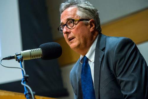 Chris Detrick  |  The Salt Lake Tribune
Salt Lake Tribune Editor and Publisher Terry Orme speaks during a Salt Lake City Mayoral Debate at Salt Lake City's Main Library Thursday July 16, 2015.