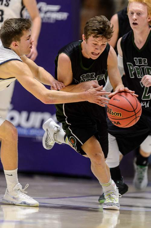 uTrent Nelson  |  The Salt Lake Tribune
Payson's Chanler Reno (4) grabs a loose ball as Payson faces Corner Canyon in a first round game at the 4A state high school basketball tournament at the Dee Events Center in Ogden, Monday February 29, 2016.