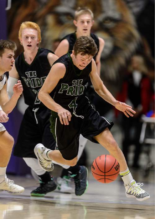 uTrent Nelson  |  The Salt Lake Tribune
Payson's Chanler Reno (4) grabs a loose ball as Payson faces Corner Canyon in a first round game at the 4A state high school basketball tournament at the Dee Events Center in Ogden, Monday February 29, 2016.