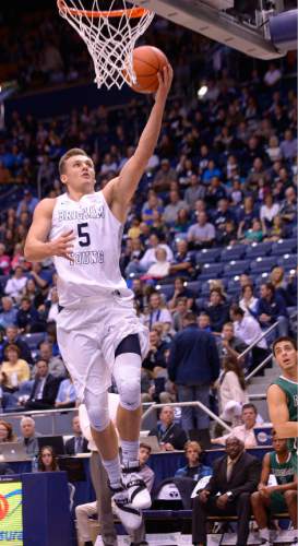 Leah Hogsten  |  The Salt Lake Tribune
Brigham Young Cougars guard Kyle Collinsworth (5)had nine points in the first half. Brigham Young University leads Adams State Grizzlies, 42-29 at the halfNovember 20, 2015 at Marriott Center, Provo.