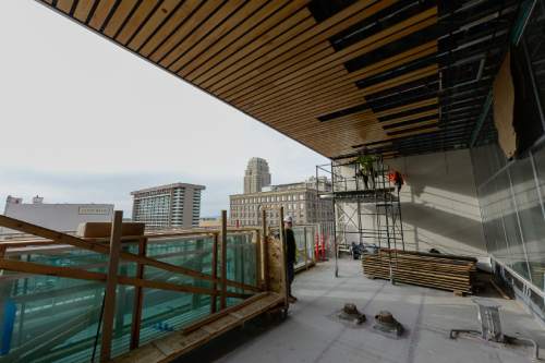 Francisco Kjolseth | The Salt Lake Tribune
Crews work on the third floor balcony of the Eccles Theater, currently under construction with an expected open date in the Fall of 2016.