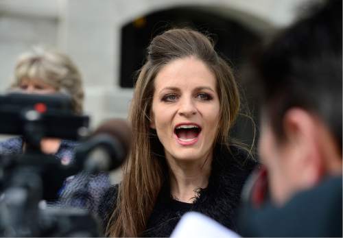 Scott Sommerdorf   |  The Salt Lake Tribune  
LaVoy Finicum's daughter Thara Tenney speaks about her father and his beliefs at a rally at the Utah State Capitol, Saturday, March 5, 2016.