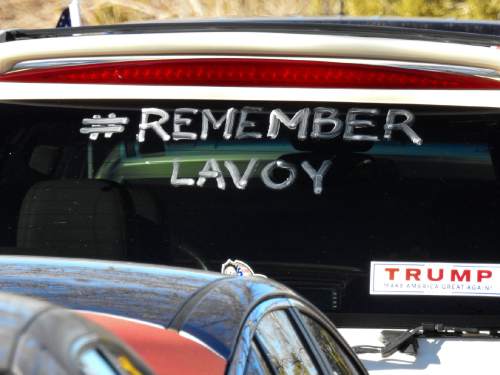 Trent Nelson  |  The Salt Lake Tribune
#Remember LaVoy, written on a vehicle at the funeral for Robert "LaVoy" Finicum, in Kanab, Friday February 5, 2016. Finicum was shot and killed by police during a January 26 traffic stop. Finicum was part of the armed occupation of an Oregon wildlife refuge.