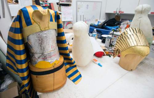 Steve Griffin  |  The Salt Lake Tribune

In addition to headdresses for the dancers portraying the Pharaoh's origin story, Anna Marie Coronado created headgear for the singers portraying the Pharaoh, his daughter Amneris and other characters in Utah Opera's production of Verdi's "Aida."