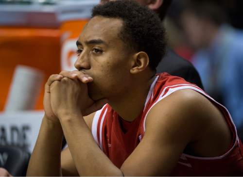 Rick Egan  |  The Salt Lake Tribune

Utah Utes guard Brandon Taylor (11) sits on the bench for most of the second half, in the Utes loss to Oregon, in the PAC-12 Basketball Championship game, The Utah Utes vs.The Oregon Ducks, at the MGM Arena, in Las Vegas, Friday, March 12, 2016.