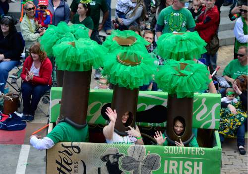 Scott Sommerdorf   |  The Salt Lake Tribune  
Six women dressed as beers in a six-pack took part in the 40th annual St. Patrick's Day parade organized by the Hibernian Society of Utah, Saturday, March 12, 2016.