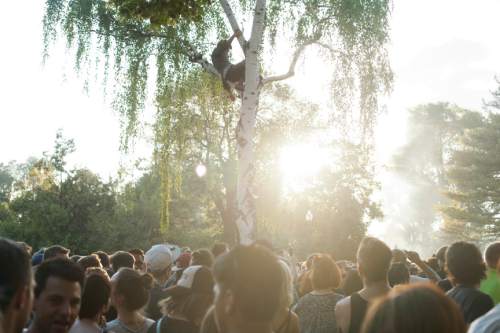 Jim McAuley | Special to The Salt Lake Tribune
Fans clamber for better views as Death Cab for Cutie plays the opener of the Twilight Summer Concert Series on Thursday, July 16, 2015.