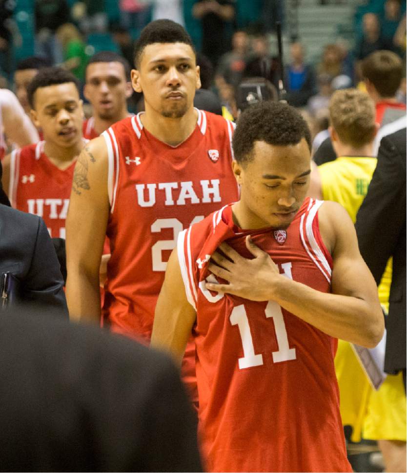 Rick Egan  |  The Salt Lake Tribune

The Utah Utes leave the floor after being beat by Oregon Ducks, in the PAC-12 Basketball Championship game, The Utah Utes vs.The Oregon Ducks, at the MGM Arena, in Las Vegas, Friday, March 12, 2016.