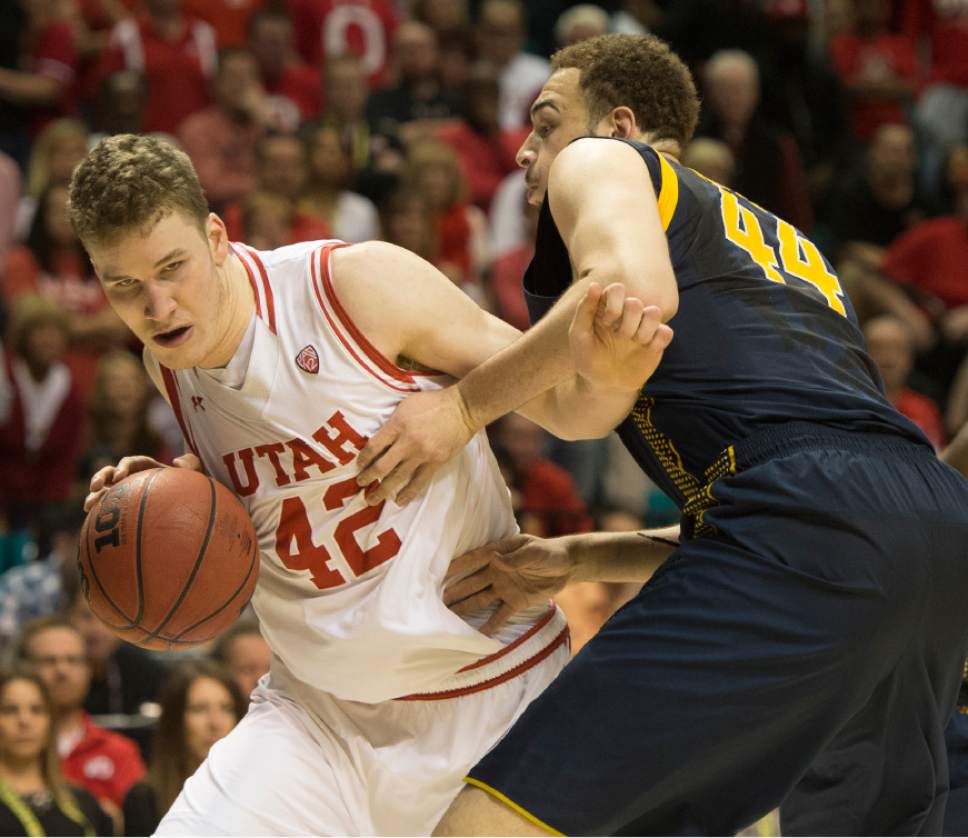 Rick Egan  |  The Salt Lake Tribune

Utah Utes forward Jakob Poeltl (42) works the ball inside, as California Golden Bears center Kameron Rooks (44) defends, in PAC-12 Basketball Championship semi-finals, Utah Utes vs.The California Golden Bears, at the MGM Arena, in Las Vegas, Friday, March 11, 2016.