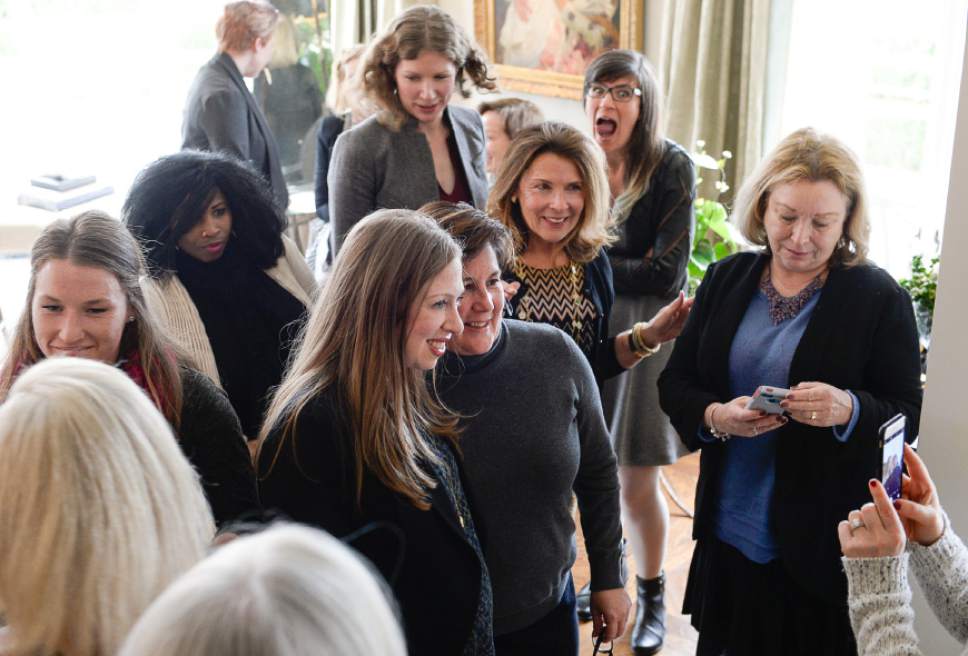 Francisco Kjolseth | The Salt Lake Tribune
Chelsea Clinton, the daughter of Hillary Clinton, poses for photographs during a "Women for Hillary" event held at the home of Diane and Sam Stewart in Salt Lake City on Tuesday, March 15, 2016.