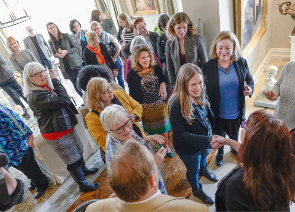 Francisco Kjolseth | The Salt Lake Tribune
Chelsea Clinton, the daughter of Hillary Clinton, meets with people during a "Women for Hillary" event held at the home of Diane and Sam Stewart in Salt Lake City on Tuesday, March 15, 2016.