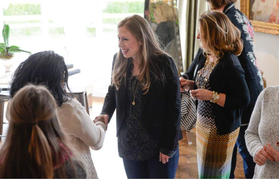 Francisco Kjolseth | The Salt Lake Tribune
Chelsea Clinton, the daughter of Hillary Clinton, meets with women during a "Women for Hillary" event held at the home of Diane and Sam Stewart in Salt Lake City on Tuesday, March 15, 2016.