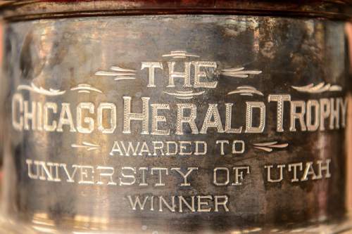 Trent Nelson  |  The Salt Lake Tribune
The University of Utah's 1916 AAU Championship Trophy, on display at the Huntsman Center in Salt Lake City, Tuesday March 15, 2016.