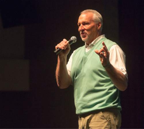 Rick Egan  |  The Salt Lake Tribune

Clark Hill tells the story of his daughter Chelsie, as he talks to the seniors at Herriman High about the dangers of distracted driving, Thursday, March 17, 2016.