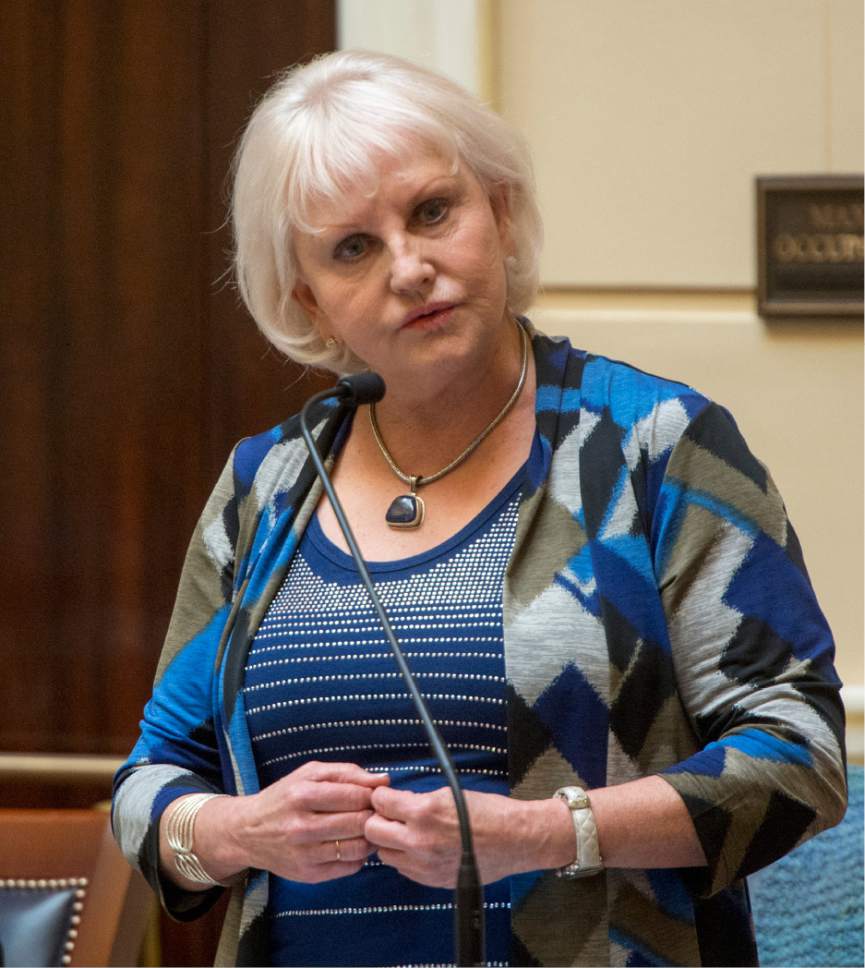 Rick Egan  |  The Salt Lake Tribune

Senator Karen Mayne comments on the medical marijuana bill SB73 on the floor of the senate Friday, February 19, 2016.