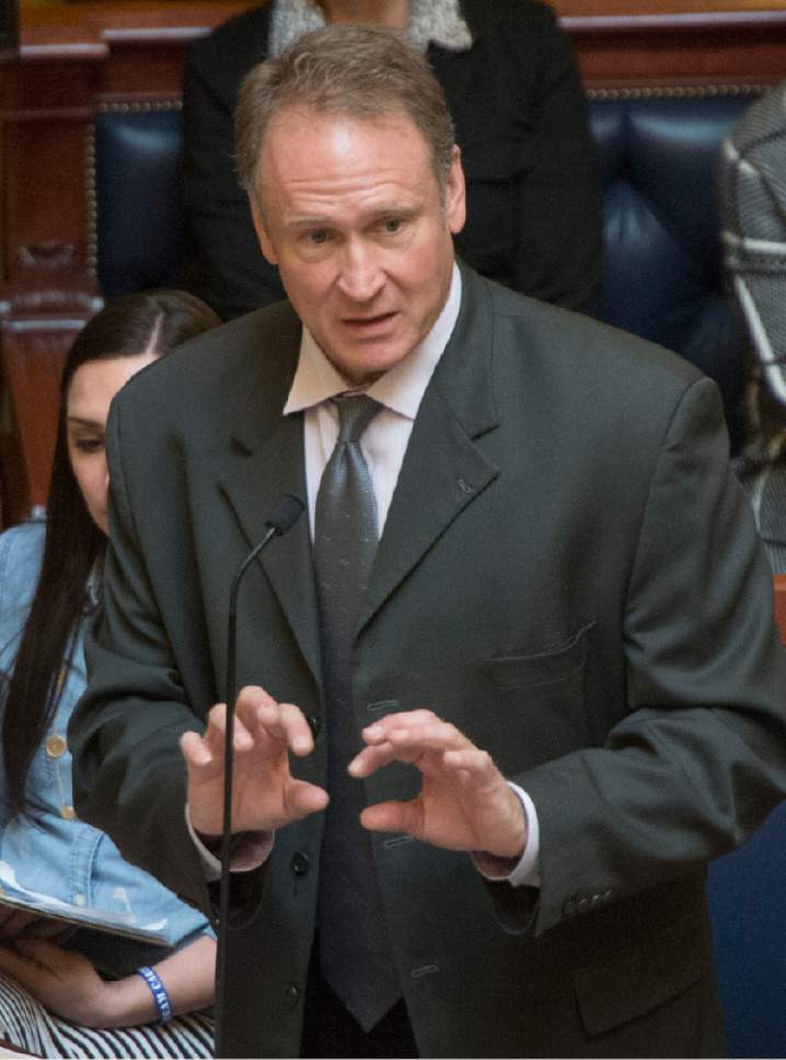 Rick Egan  |  The Salt Lake Tribune

Senator Mark Madsen R-Saratoga Springs, sponsor of the medical marijuana bill SB73 discusses his bill on the floor of the senate Friday, February 19, 2016.