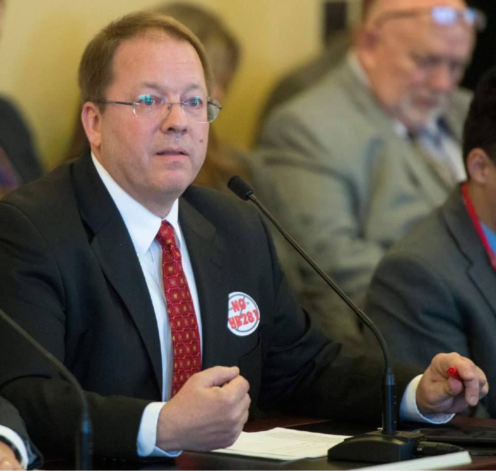 Rick Egan  |  The Salt Lake Tribune

Stan Shepp told the House Law Enforcement and Criminal Justice Committee that he lives with two wives, though he says he isn't legally married to either of them, as he spoke out against HB281, which makes changes to Utah's bigamy statute. Friday, February 19, 2016.