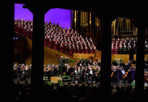 Scott Sommerdorf   |  The Salt Lake Tribune
Mack Wilberg, shown conducting the Mormon Tabernacle Choir and Orchestra at Temple Square in Handel's "Messiah" in 2014, will lead performances of the oratorio in the Salt Lake Tabernacle again this week.