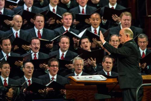 Chris Detrick  |  The Salt Lake Tribune

Mack Wilberg conducts members of the Mormon Tabernacle Choir as they perform during the morning session of the 184th Semiannual General Conference of The Church of Jesus Christ of Latter-day Saints at the Conference Center in Salt Lake City Saturday October 4, 2014.