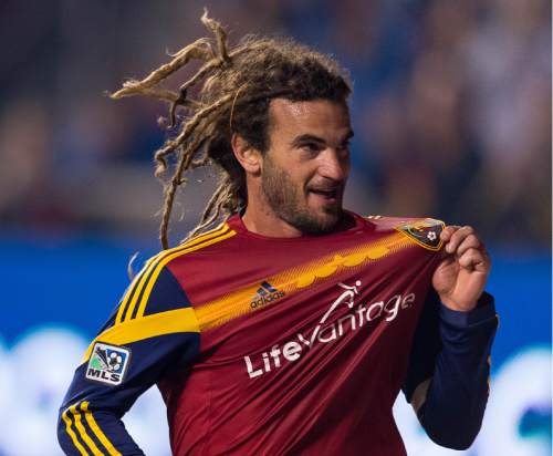 Trent Nelson  |  The Salt Lake Tribune
Real Salt Lake's Kyle Beckerman (5) celebrates his second half goal as Real Salt Lake faces Chivas USA at Rio Tinto Stadium in Sandy, Wednesday October 22, 2014.