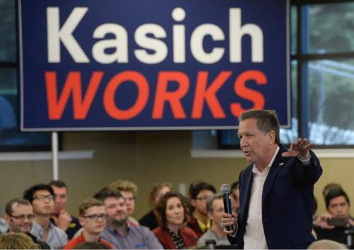 Francisco Kjolseth | The Salt Lake Tribune
Ohio Gov. and presidential candidate John Kasich holds another town hall meeting, this time at the University of Utah Guest House and Conference Center on Friday, March, 18, 2016.