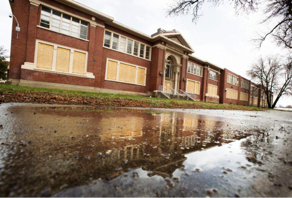 Steve Griffin  |  The Salt Lake Tribune
Boarded-up Granite High School in South Salt Lake, Monday, March 14, 2016. The mayor has vetoed the latest plan to tear down the buildings and redevelop the site.