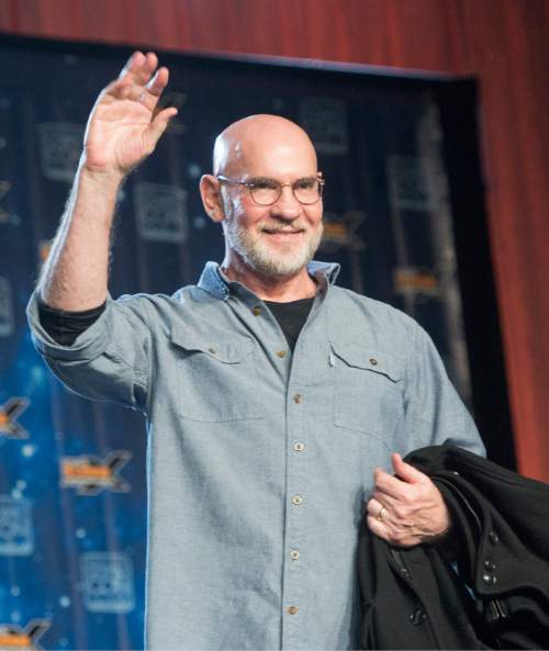 Rick Egan  |  The Salt Lake Tribune

Celebrity guest, Mitch Pileggi, on stage during the press conference, on opening day of the FanX convention in the grand ballroom of the Salt Palace. Thursday, March 24, 2016.