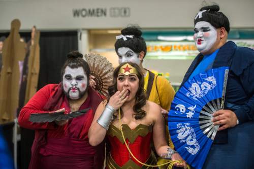 Chris Detrick  |  The Salt Lake Tribune
Rachel Blatchford, of North Logan, poses for a picture with the Concubines of Utah during Salt Lake Comic Con's FanXperience at the Salt Palace Convention Center on Saturday.