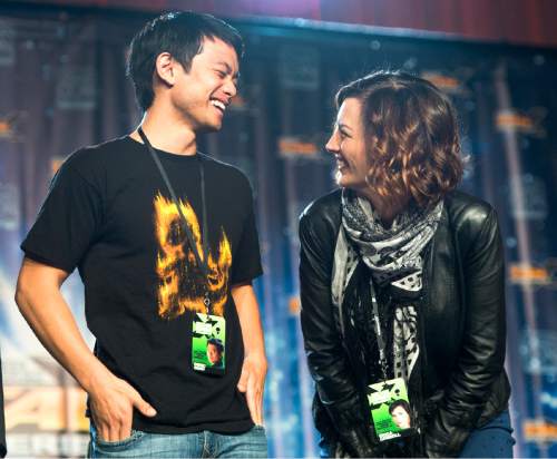 Rick Egan  |  The Salt Lake Tribune

Celebrity guests , Osric Chau and Erica Carroll, take the stage during a press conference on the opening day of the FanX convention in the grand ballroom of the  Salt Palace. Thursday, March 24, 2016.