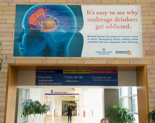 Rick Egan  |  The Salt Lake Tribune

Posters at Intermountain Medical Center in Murray, shows the dangers of underage drinking, as Murray City launches a citywide initiative about the negative consequences of underage drinking. Thursday, March 31, 2016.