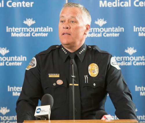 Rick Egan  |  The Salt Lake Tribune

Chief Craig Burnett, Murray City Police Department speaks at  Intermountain Medical Center in Murray, about the dangers of underage drinking, as Murray City launches a citywide initiative about the negative consequences of underage drinking. Thursday, March 31, 2016.