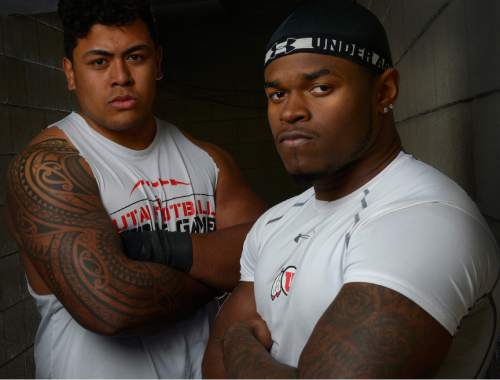Leah Hogsten  |  The Salt Lake Tribune
l-r University of Utah football players Lo Falemaka and Marcel Manalo were shot in the torso at a party just a block from the U's Presidents Circle in September 2015. Both men are looking forward to making their debut in the Pac-12. Photo taken Friday, April 1, 2016.