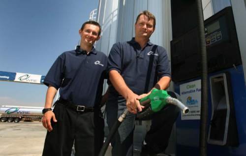 Leah Hogsten  |  Tribune file photo
Kingston brothers Isaiah (left) and Jacob co-own WRE or Washakie Renewable Energy, that produces 10 milion gallons of biofuel. The largest biodiesel producer in Utah, Washakie Renewable Energy, held an open house in Plymouth on Thursday, September 1, 2011 to showcase its new production facility.