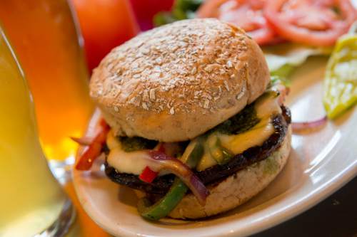 Jeremy Harmon  |  The Salt Lake Tribune

Portobello burger at Porcupine Pub and Grille near the University of Utah on Friday, April 1, 2016.